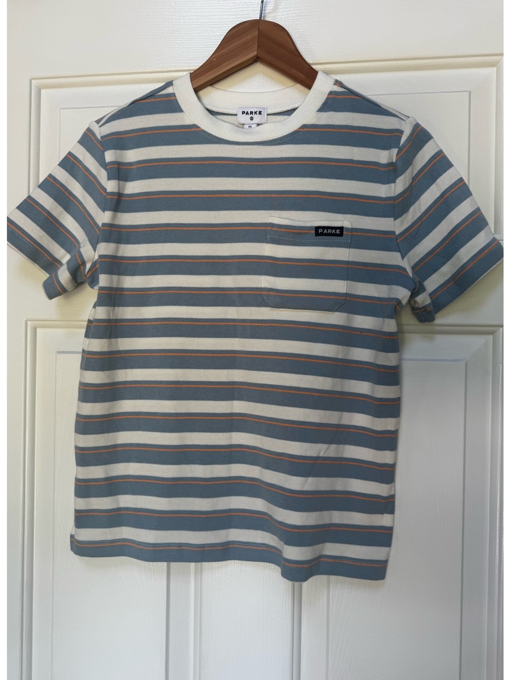 Parke Striped light blue/orange Short-Sleeve Pocket Tee XS